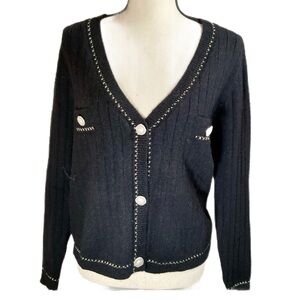 NWT Versona Med black cardigan gold trim & gold buttons are eye-catching detail